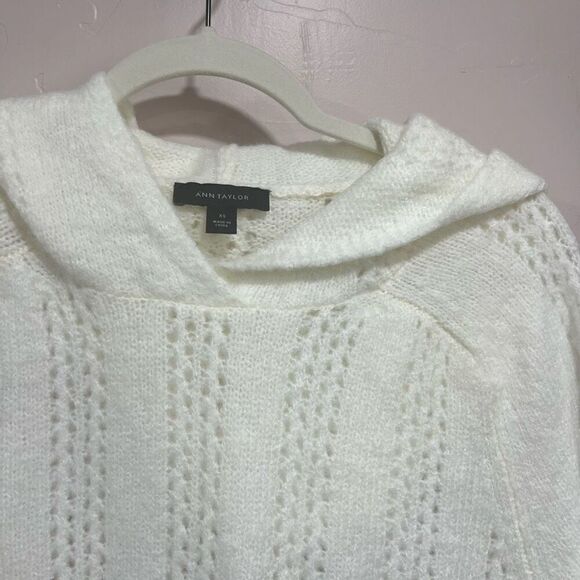 Ann Taylor Women's White Hooded Raglan Sleeve Decorative Knit Sweater - Picture 3 of 6